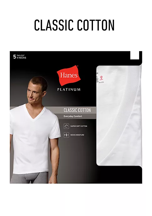 Hanes® Platinum Classic Cotton Tagless® V Neck T Shirts 5 Pack 5 Hanes® Platinum Classic Cotton Tagless® V Neck T Shirts 5 Pack - Image 3