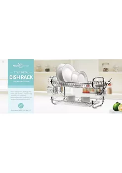 J&V TEXTILES Stainless Steel Chrome 2-Tier Dish Rack with Utensil Holder & Cutting Board Holder