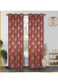 J&V TEXTILES Floral Metallic Blackout Thermal Grommet Curtain Panels 38'' x 84'' (Set of 2)